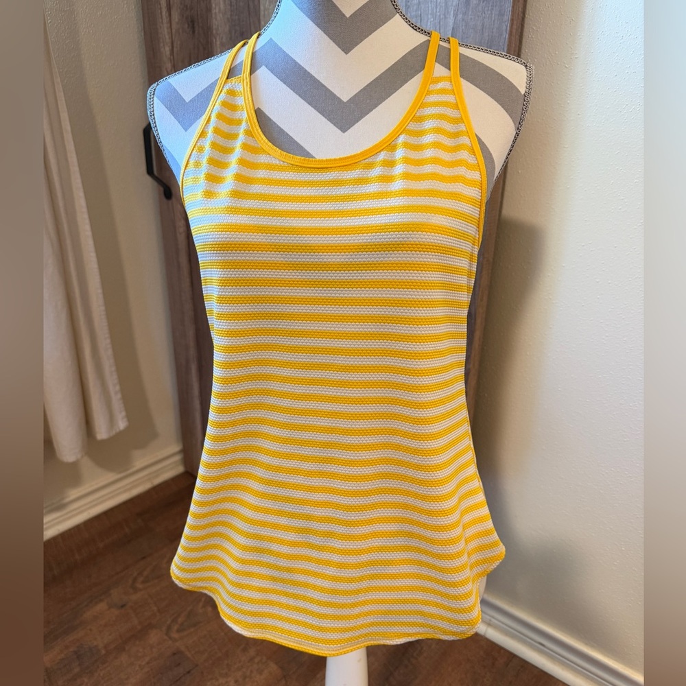 CALIA by Carrie Underwood Yellow Stripe Racerback Athletic Tank Top Small